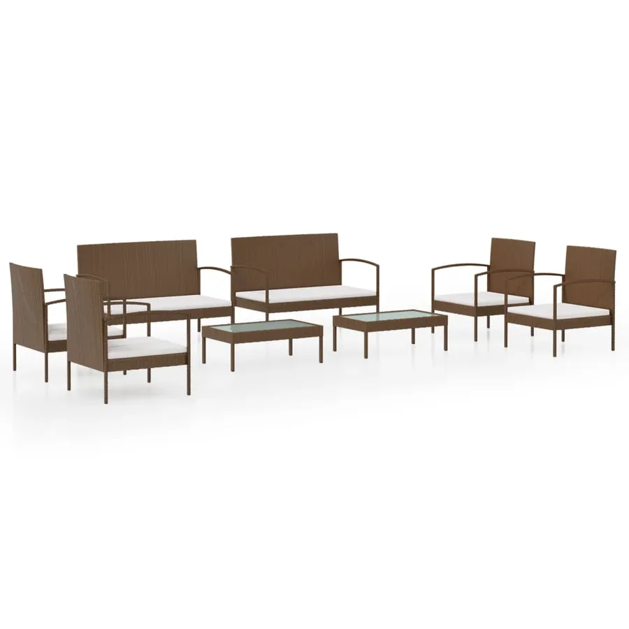 Salon de jardin 8 pcs avec coussins résine tressée marron - 2