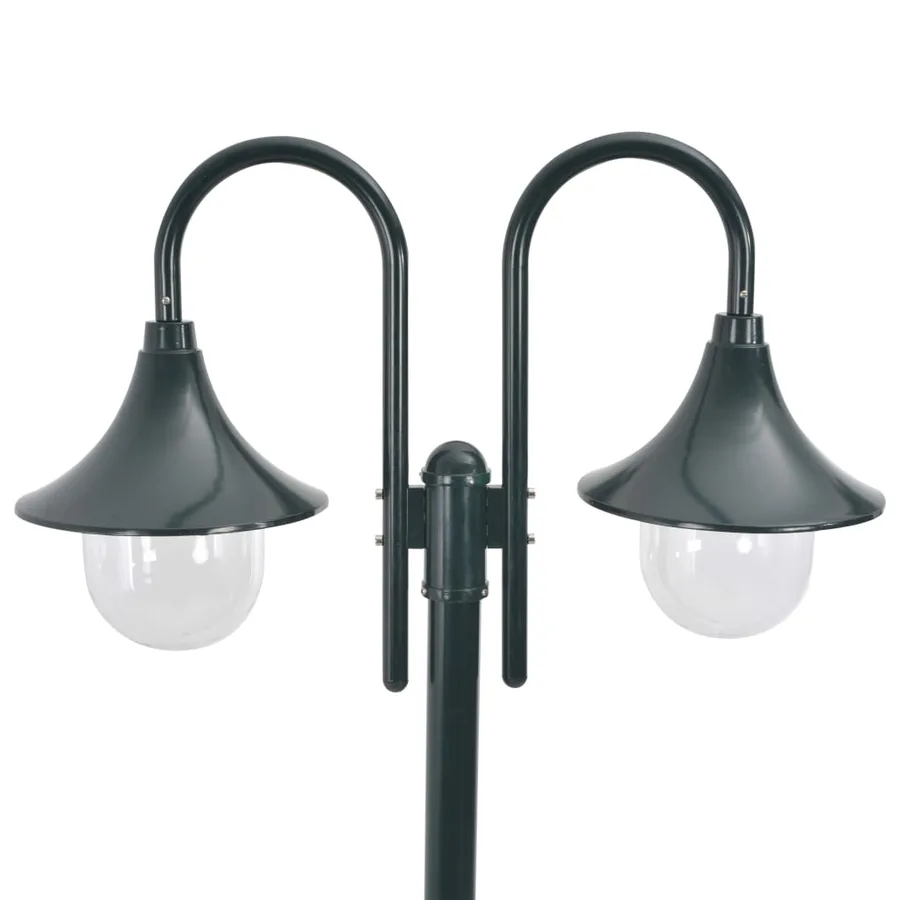 Lampadaire de jardin E27 220cm Aluminium 2 lanternes Vert foncé - 2