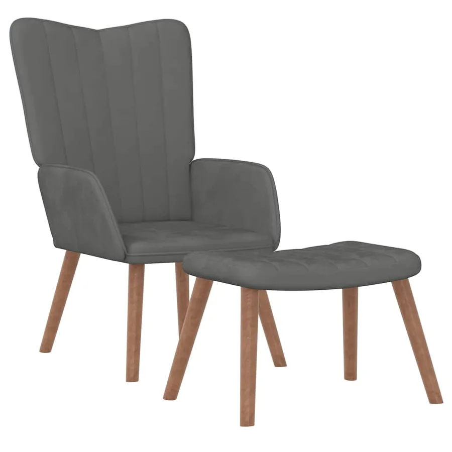 Chaise de relaxation avec repose-pied Gris foncé Velours - 2