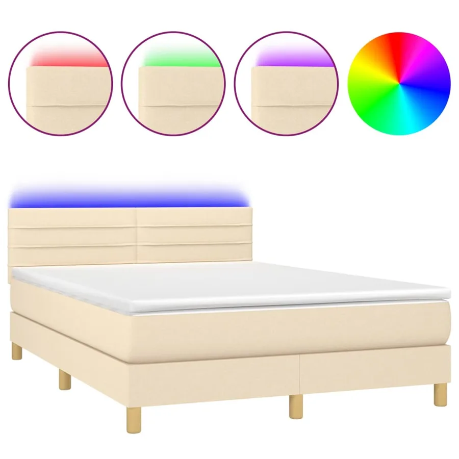 Sommier à lattes de lit avec matelas LED Crème 140x190 cm Tissu - 2