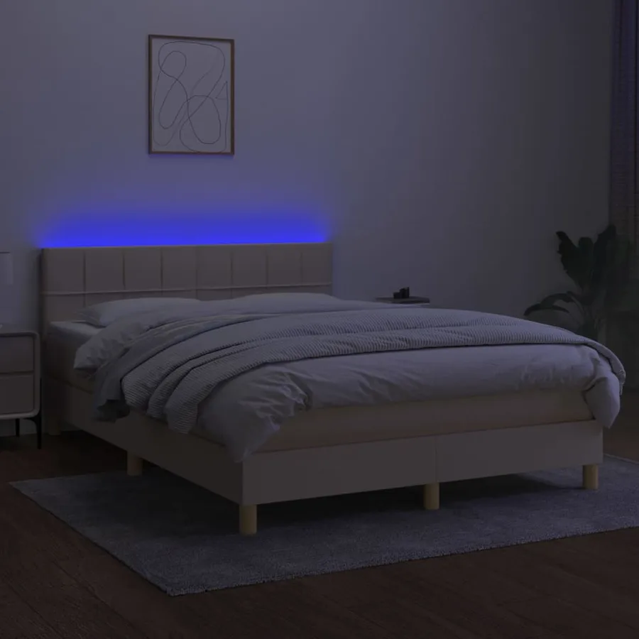 Sommier à lattes de lit avec matelas LED Crème 140x190 cm Tissu - 4