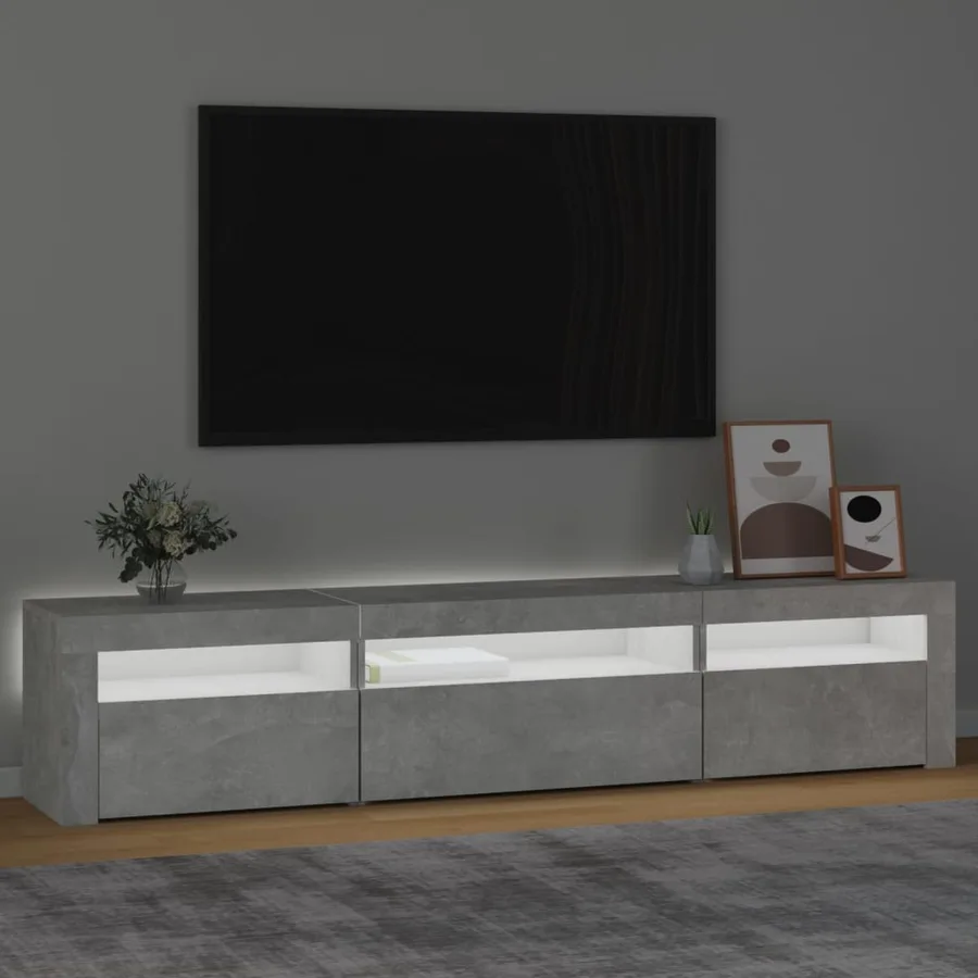 Meuble TV avec lumières LED Gris béton 195x35x40 cm - 3