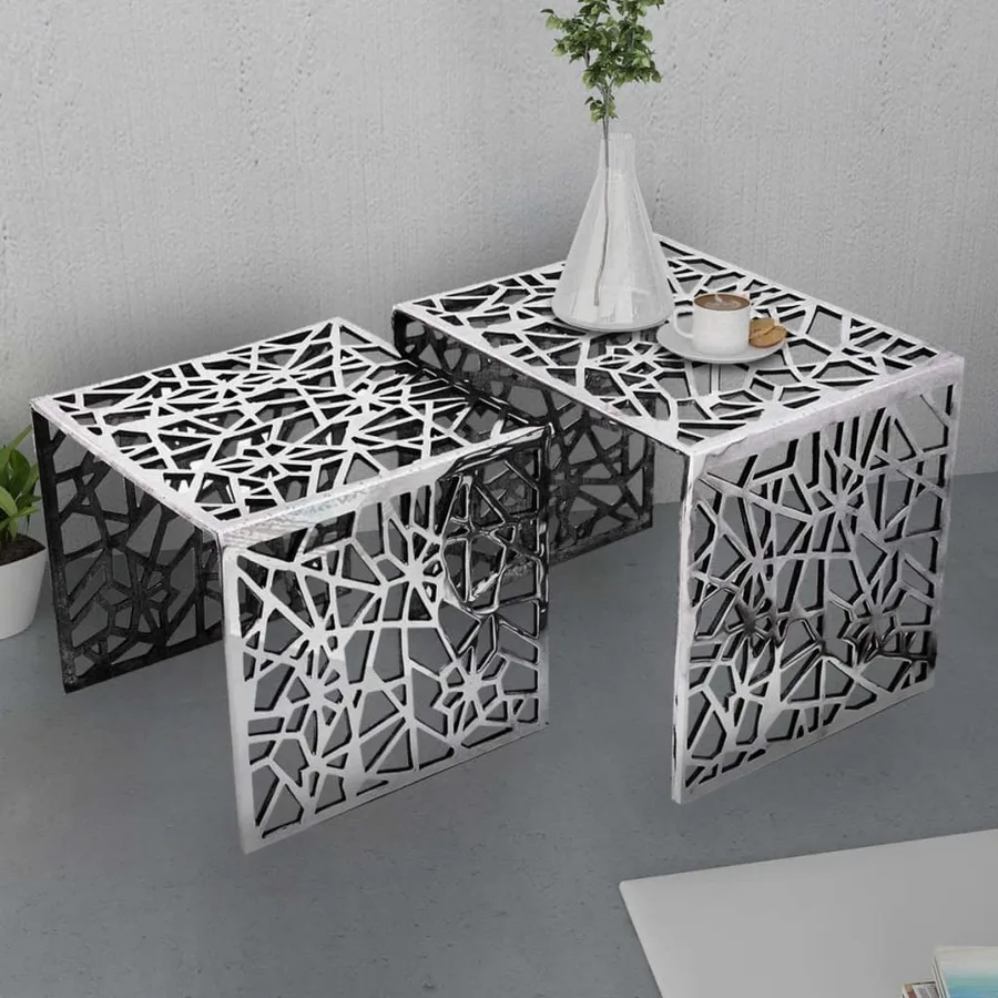 Table auxiliaire carrée 2 pièces Aluminium Argenté - 2