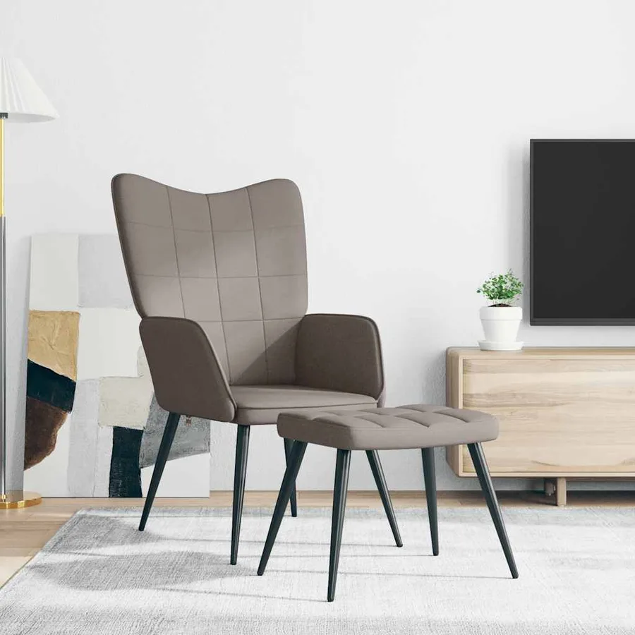 Chaise de relaxation avec tabouret Taupe Tissu - 3
