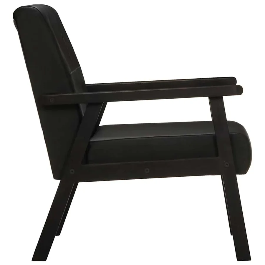 Fauteuil noir cuir véritable - 3