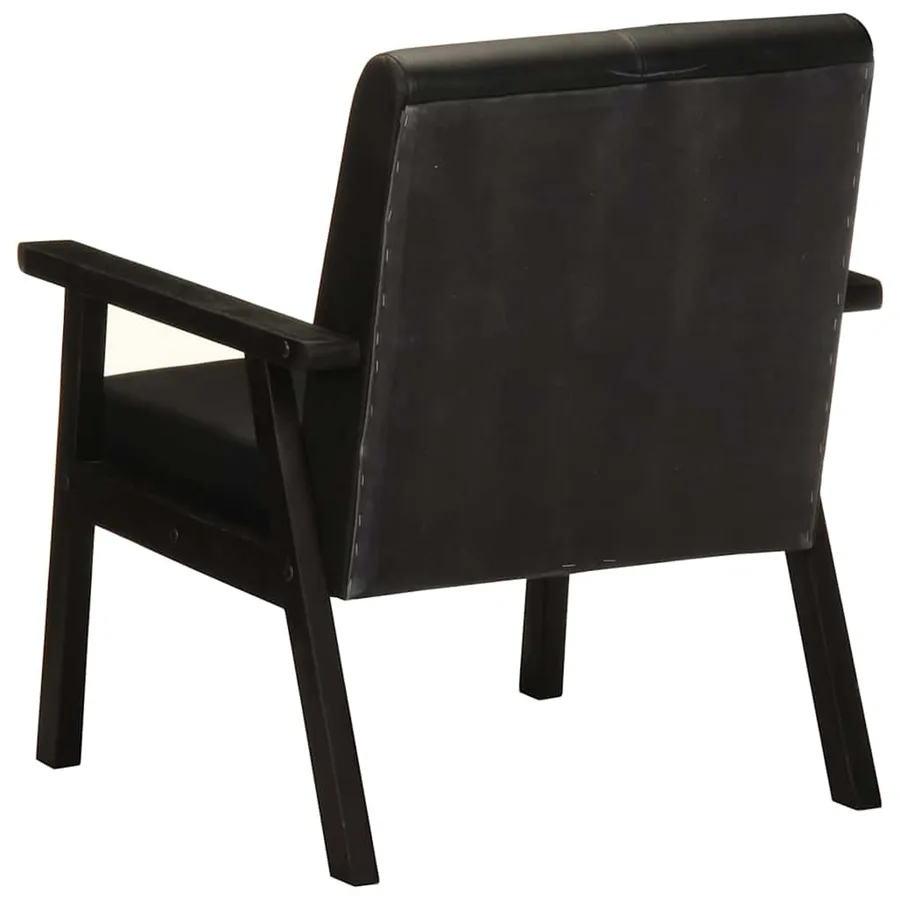 Fauteuil noir cuir véritable - 4