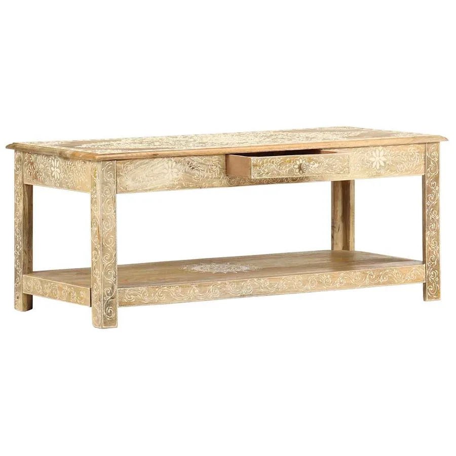 Table basse peinte à main 110x50x45 cm Bois de manguier massif - 10