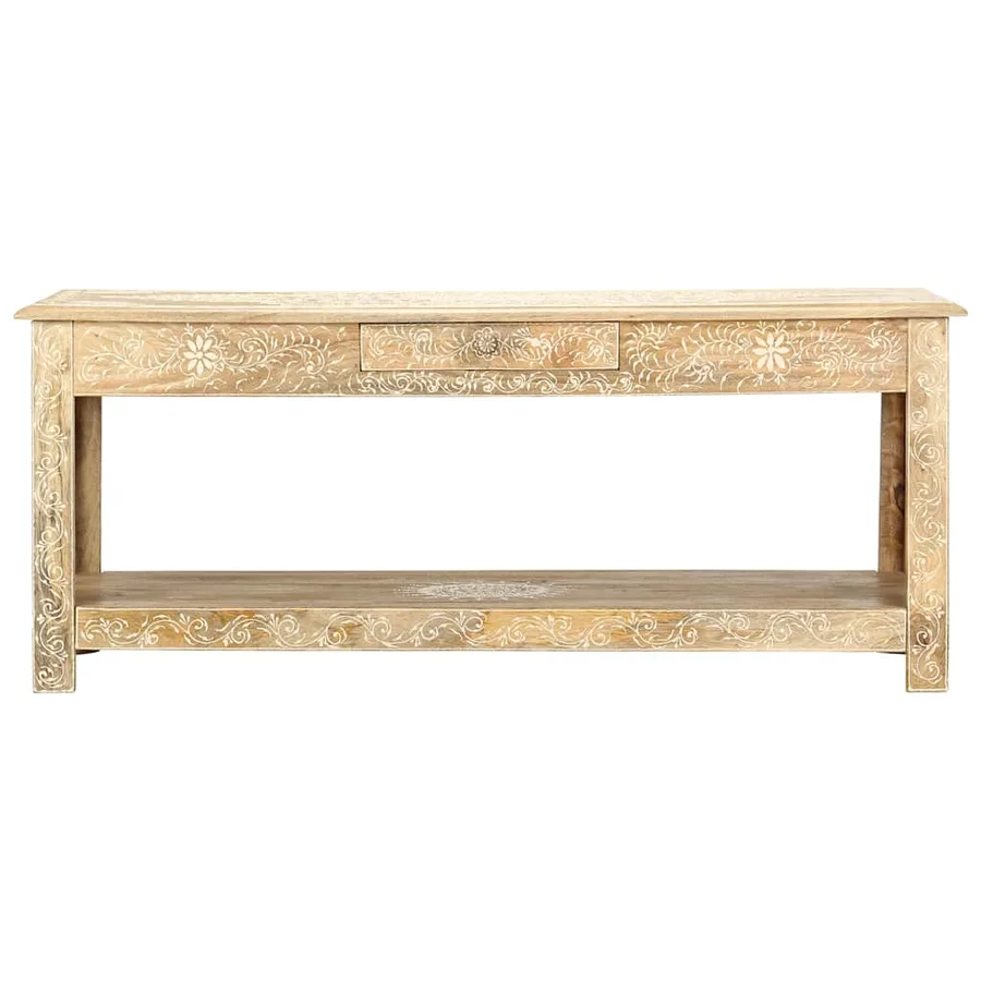 Table basse peinte à main 110x50x45 cm Bois de manguier massif - 2