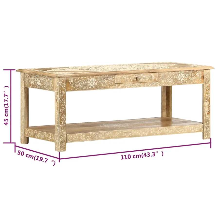 Table basse peinte à main 110x50x45 cm Bois de manguier massif - 5