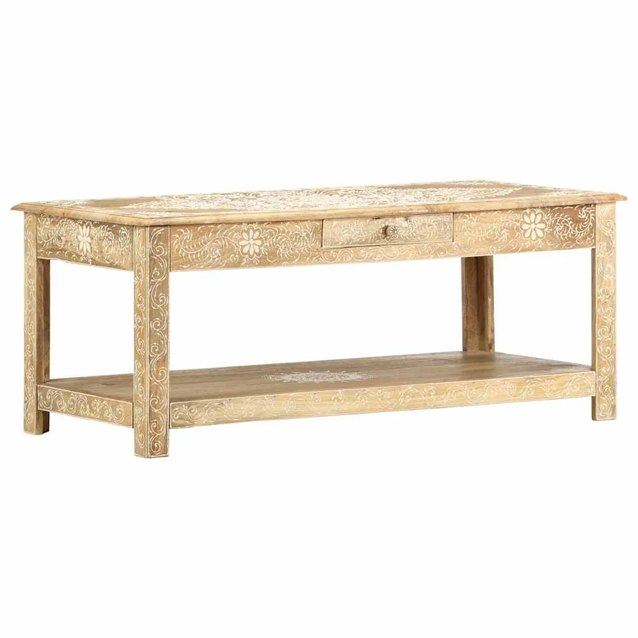 Table basse peinte à main 110x50x45 cm Bois de manguier massif - 6