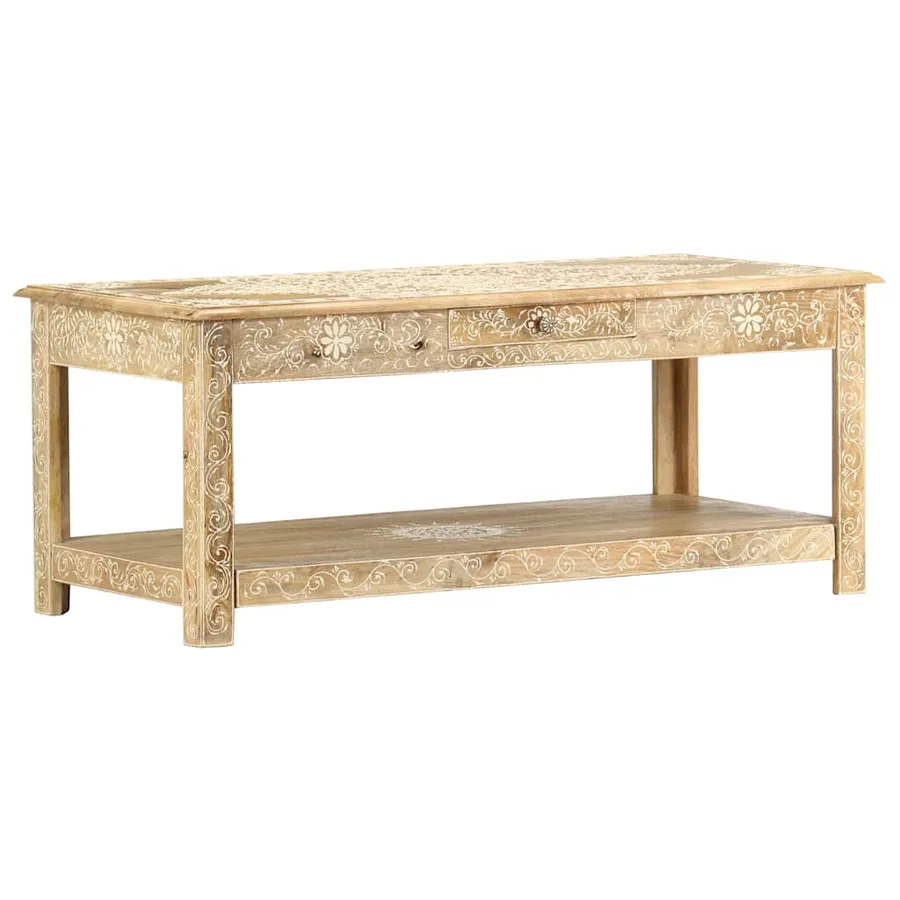 Table basse peinte à main 110x50x45 cm Bois de manguier massif - 7