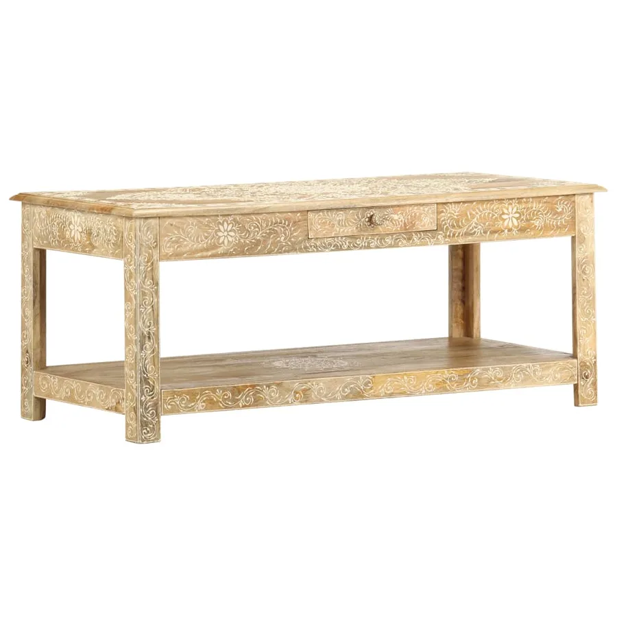 Table basse peinte à main 110x50x45 cm Bois de manguier massif - 8