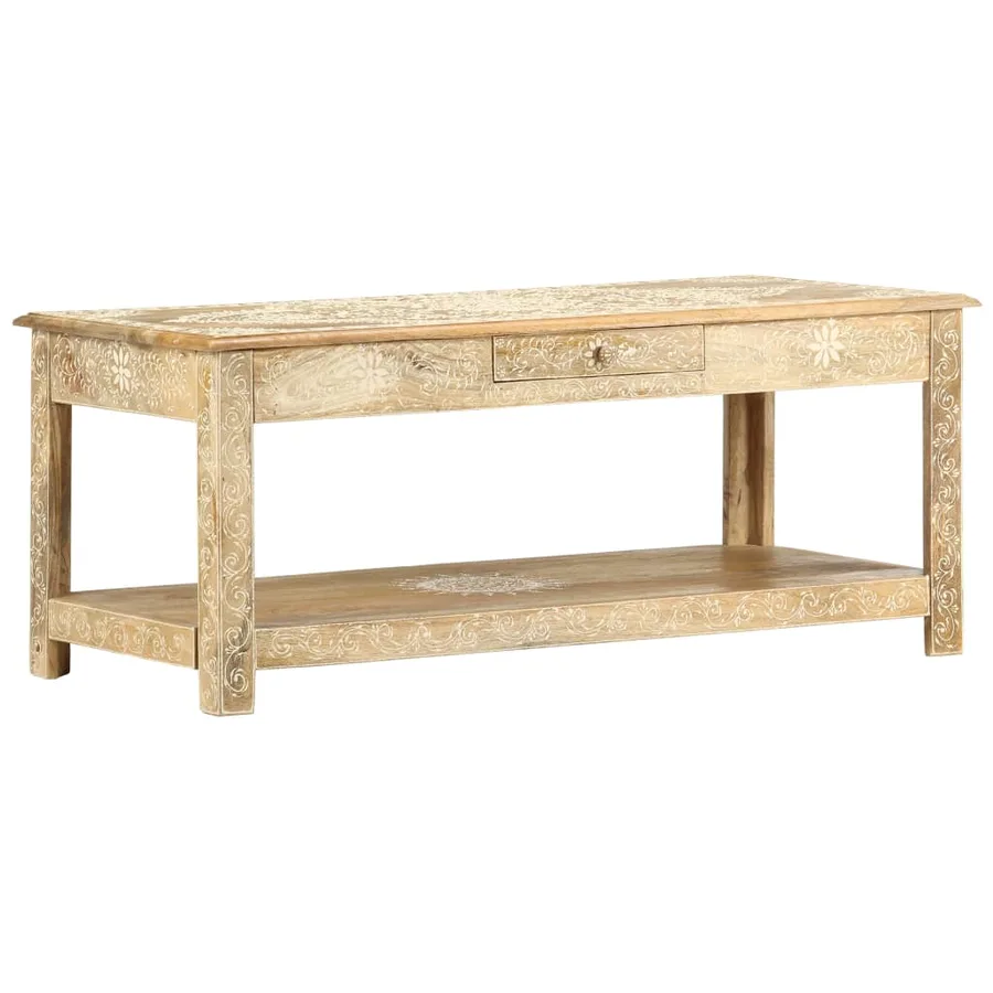 Table basse peinte à main 110x50x45 cm Bois de manguier massif - 9
