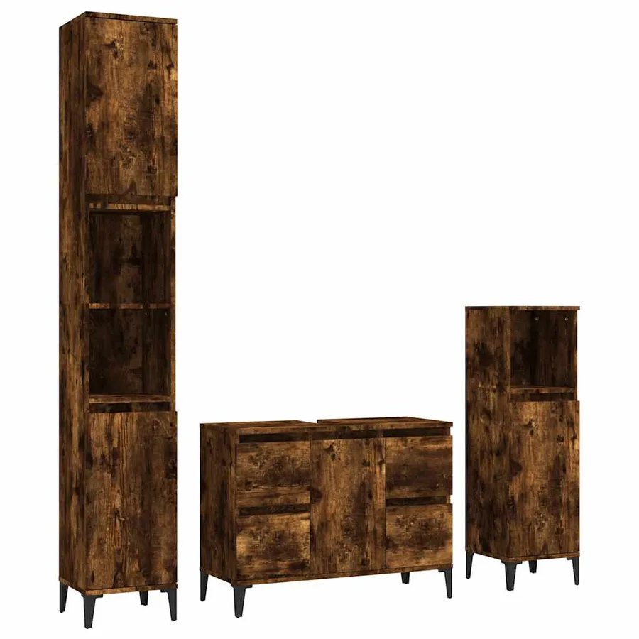 Ensemble de meubles de salle de bain 3 pcs Chêne fumé - 2