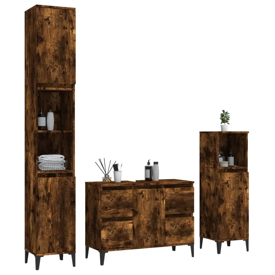 Ensemble de meubles de salle de bain 3 pcs Chêne fumé - 3