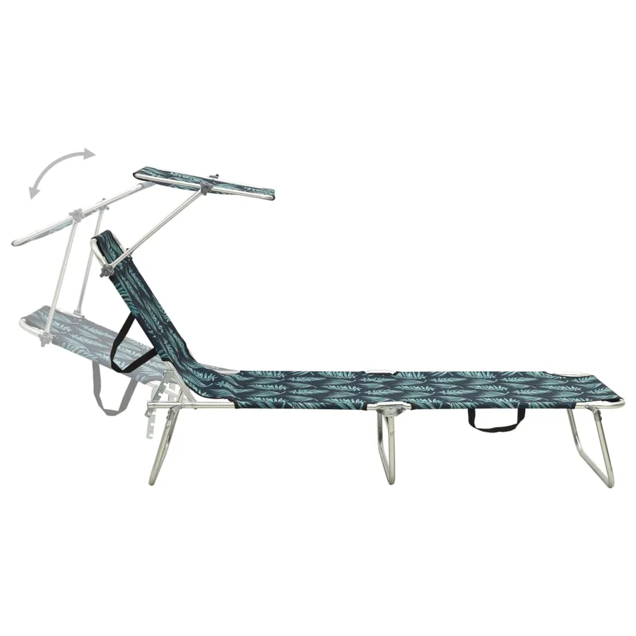 Chaise longue pliable avec auvent motif de feuilles aluminium - 4