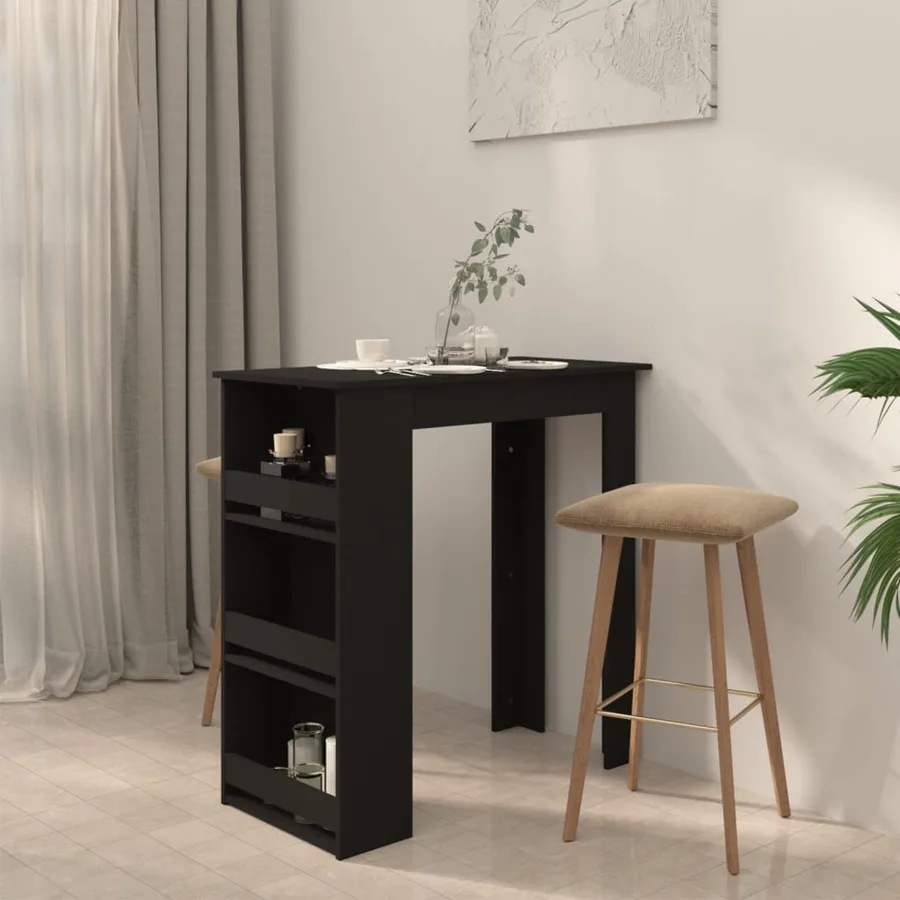 Table de bar et rangement Noir 102x50x103,5cm Bois d'ingénierie - 4