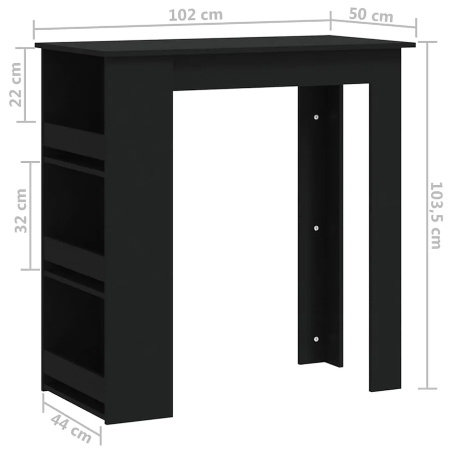Table de bar et rangement Noir 102x50x103,5cm Bois d'ingénierie - 7
