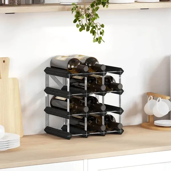 Casier à bouteilles pour 12 bouteilles Noir Bois de pin solide