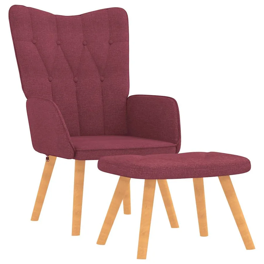 Chaise de relaxation avec tabouret Rouge bordeaux Tissu - 2