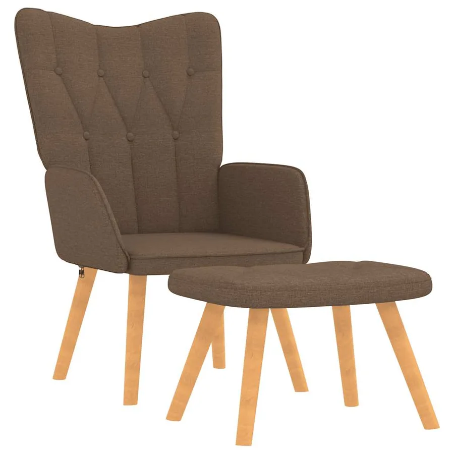Chaise de relaxation avec tabouret Marron Tissu - 2