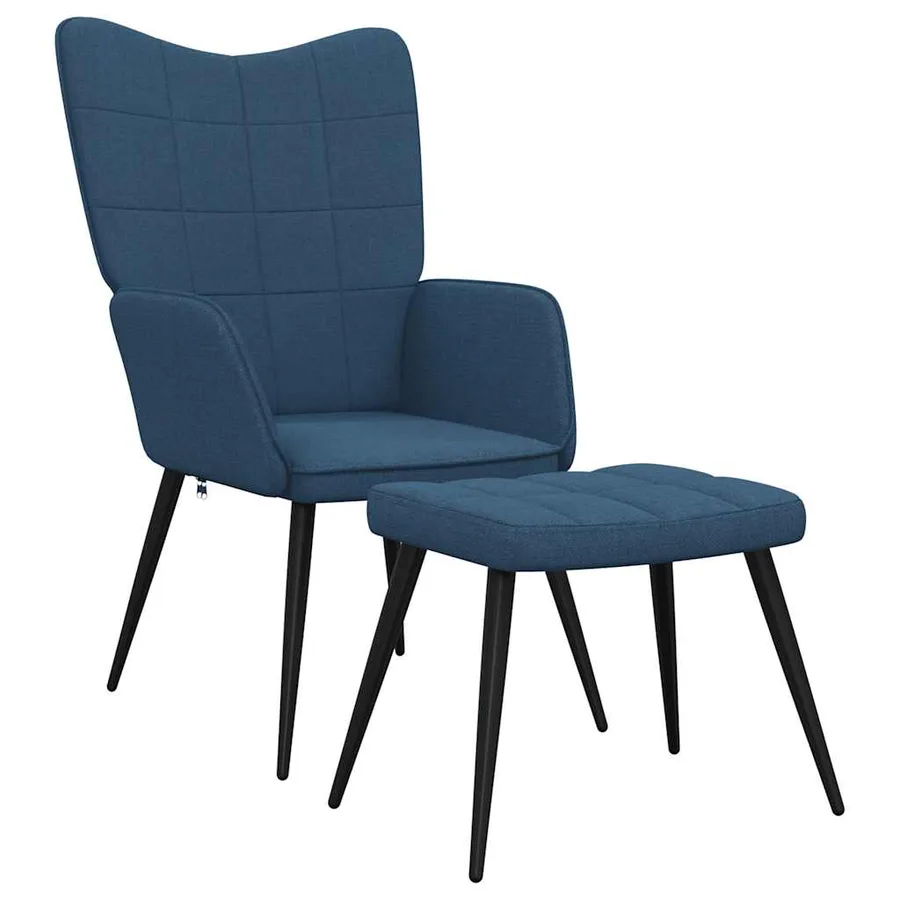 Chaise de relaxation avec tabouret Bleu Tissu - 2