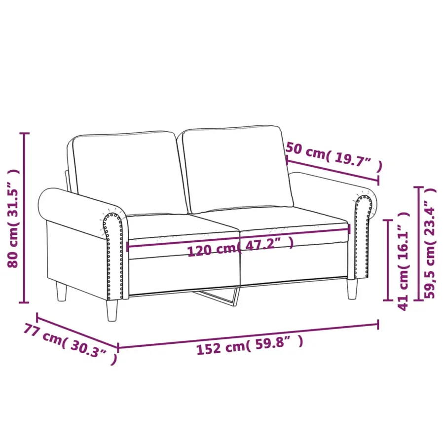 Canapé à 2 places Gris clair 120 cm Velours - 8