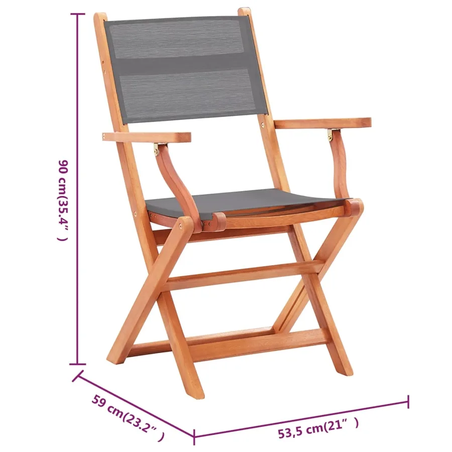 Chaises pliables de jardin lot de 6 gris eucalyptus textilène - 6