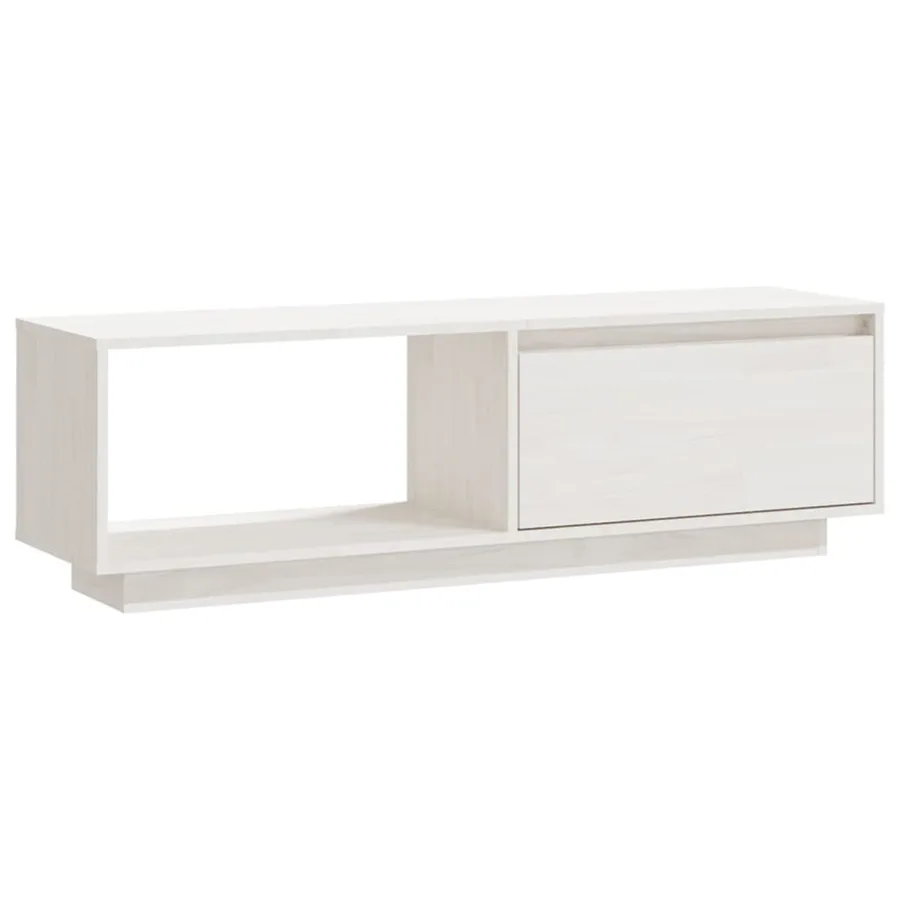 Meuble TV Blanc 110x30x33,5 cm Bois de pin massif - 2