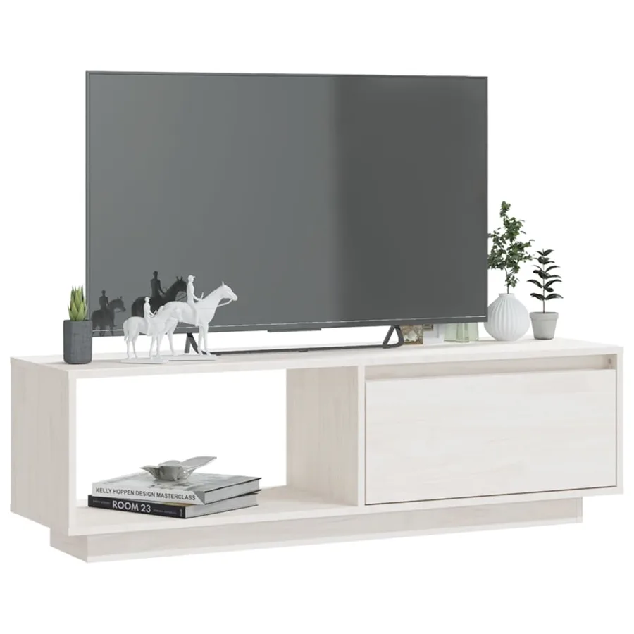 Meuble TV Blanc 110x30x33,5 cm Bois de pin massif - 3