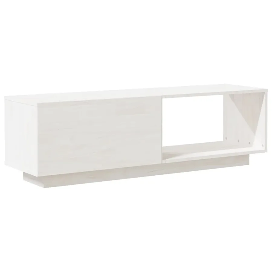 Meuble TV Blanc 110x30x33,5 cm Bois de pin massif - 6