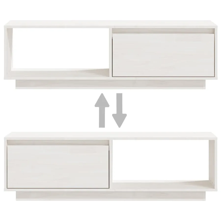 Meuble TV Blanc 110x30x33,5 cm Bois de pin massif - 8
