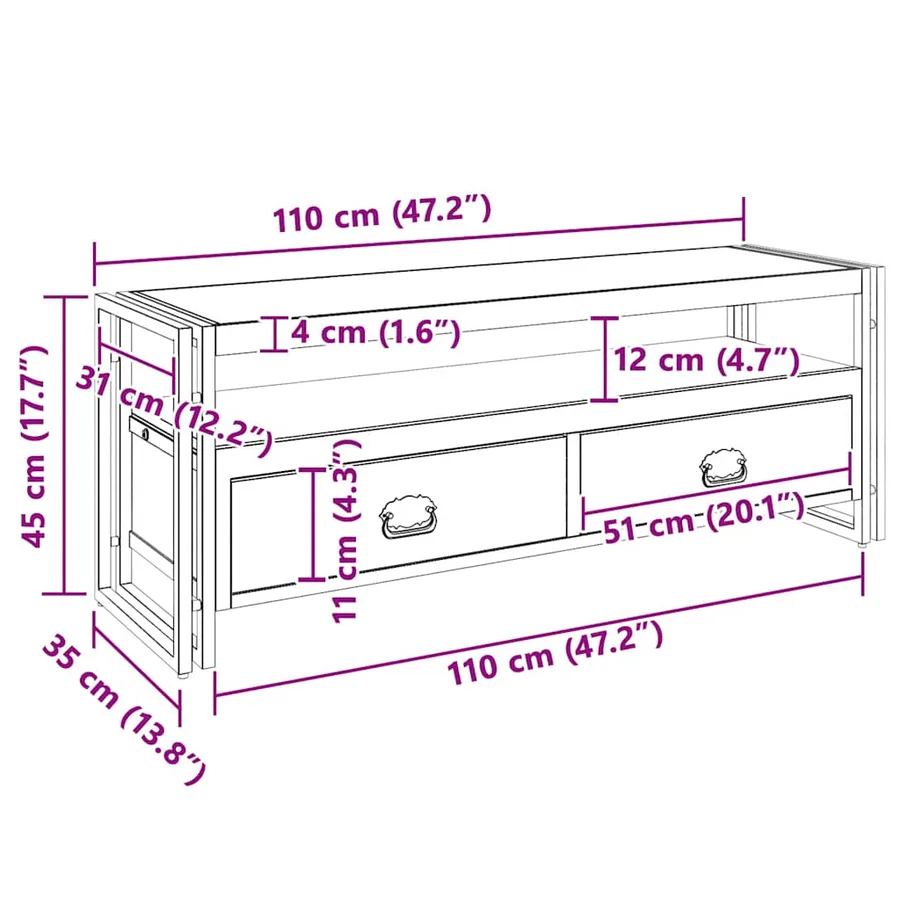 Meuble TV 120x35x45 cm Bois solide de Sesham - 11