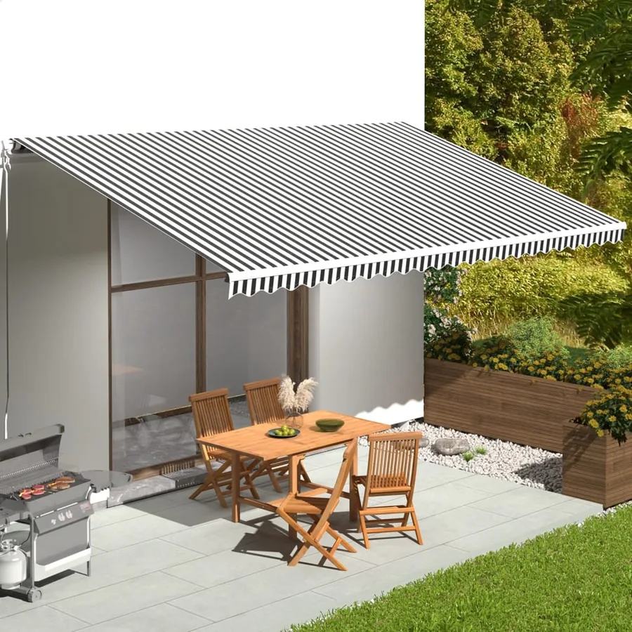 Tissu de remplacement pour auvent anthracite et blanc 6x3,5 m polyester