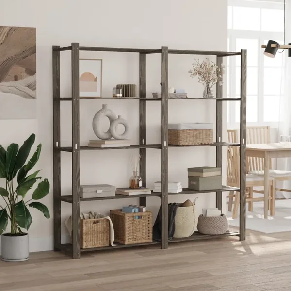 Support de rangement à 5 niveaux gris 170x38x170 cm bois de pin