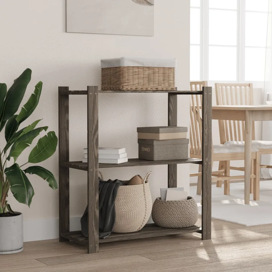 Support de rangement à 3 niveaux gris 80x38x90 cm bois de pin