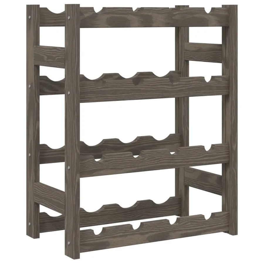 Casier à bouteilles pour 16 bouteilles gris bois pin solide - 3