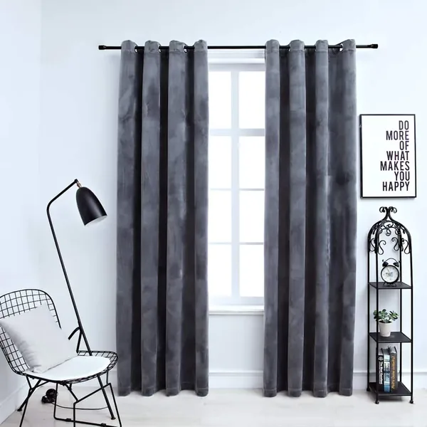 Rideaux occultants et anneaux 2pcs anthracite 137x241cm velours