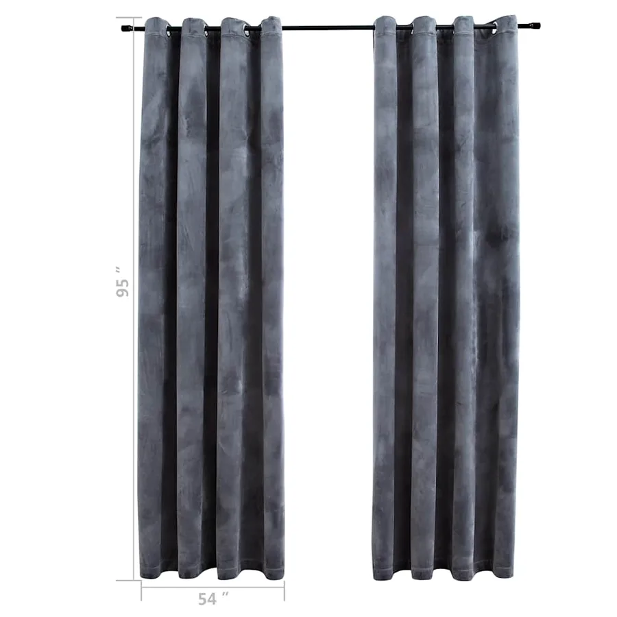Rideaux occultants et anneaux 2pcs anthracite 137x241cm velours - 6