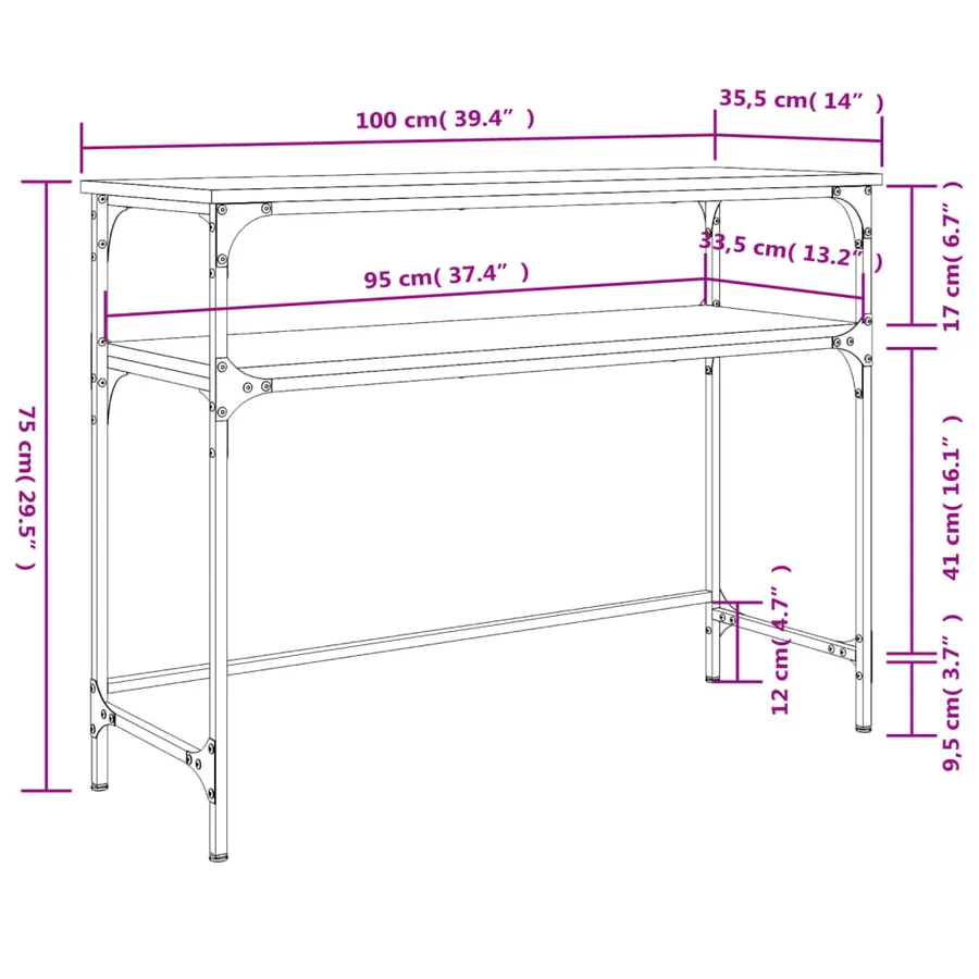 Table console sonoma gris 100x35,5x75 cm bois d'ingénierie - 9