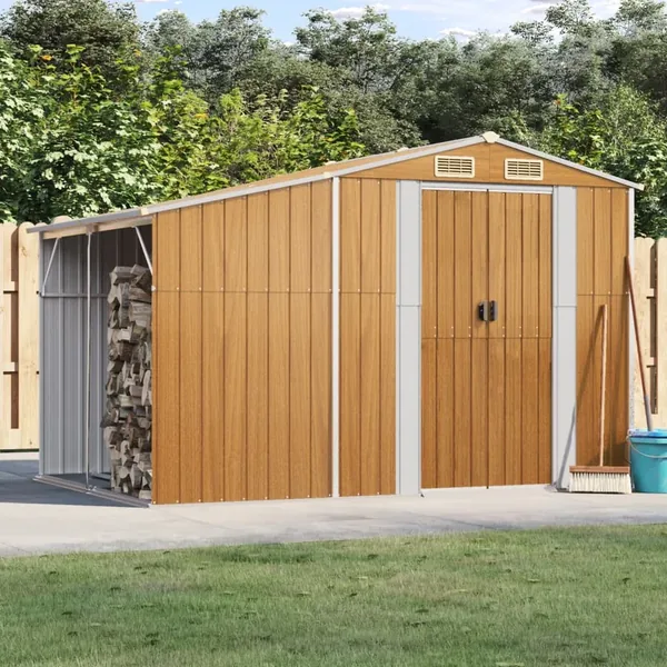 Abri de jardin marron clair 277x192,5x179 cm Métal galvanisé