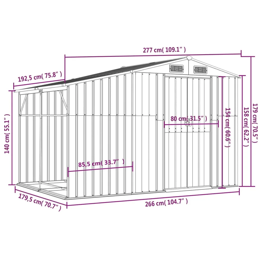 Abri de jardin marron clair 277x192,5x179 cm Métal galvanisé - 12