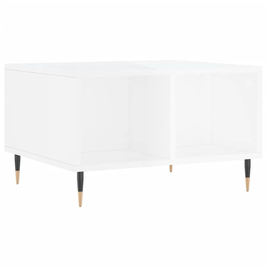 Table basse Blanc brillant 60x50x36,5 cm Bois d'ingénierie - 2