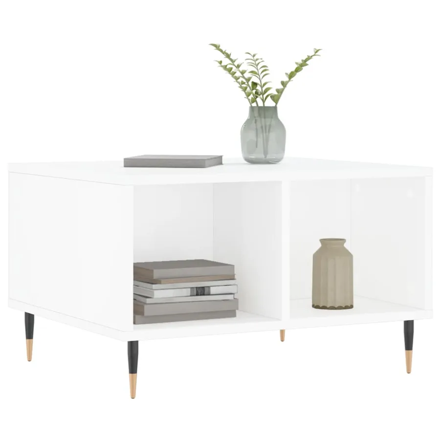 Table basse Blanc brillant 60x50x36,5 cm Bois d'ingénierie - 3