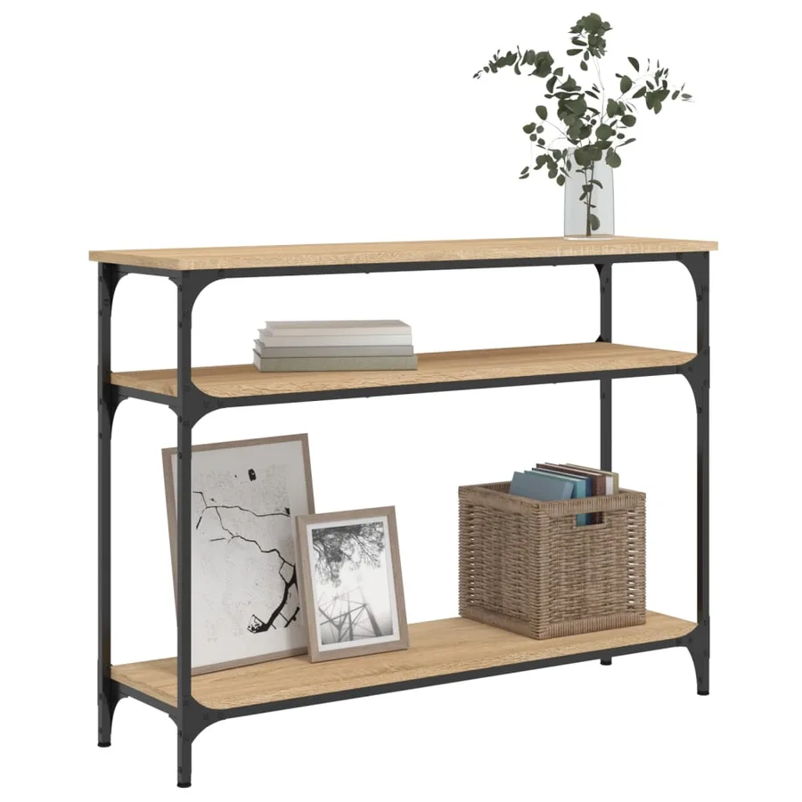 Table console chêne sonoma 100x29x75 cm bois d'ingénierie - 3