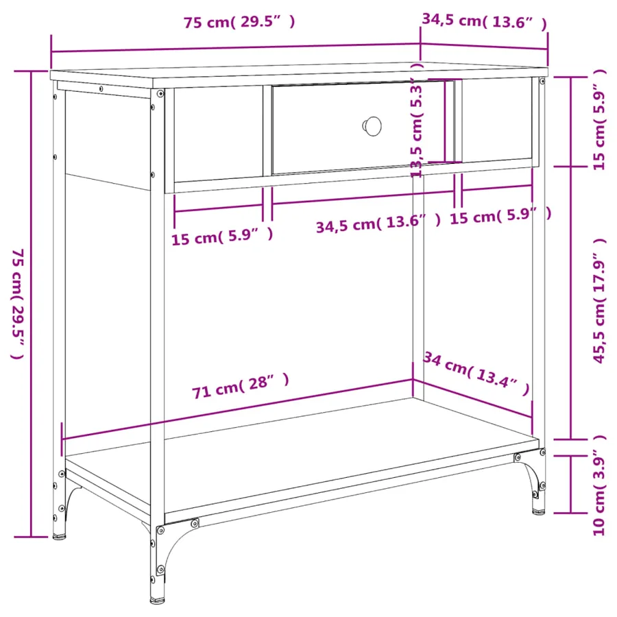 Table console noir 75x34,5x75 cm bois d'ingénierie - 11