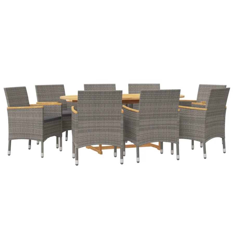 Ensemble à manger de jardin 9 pcs avec coussins Gris - 3