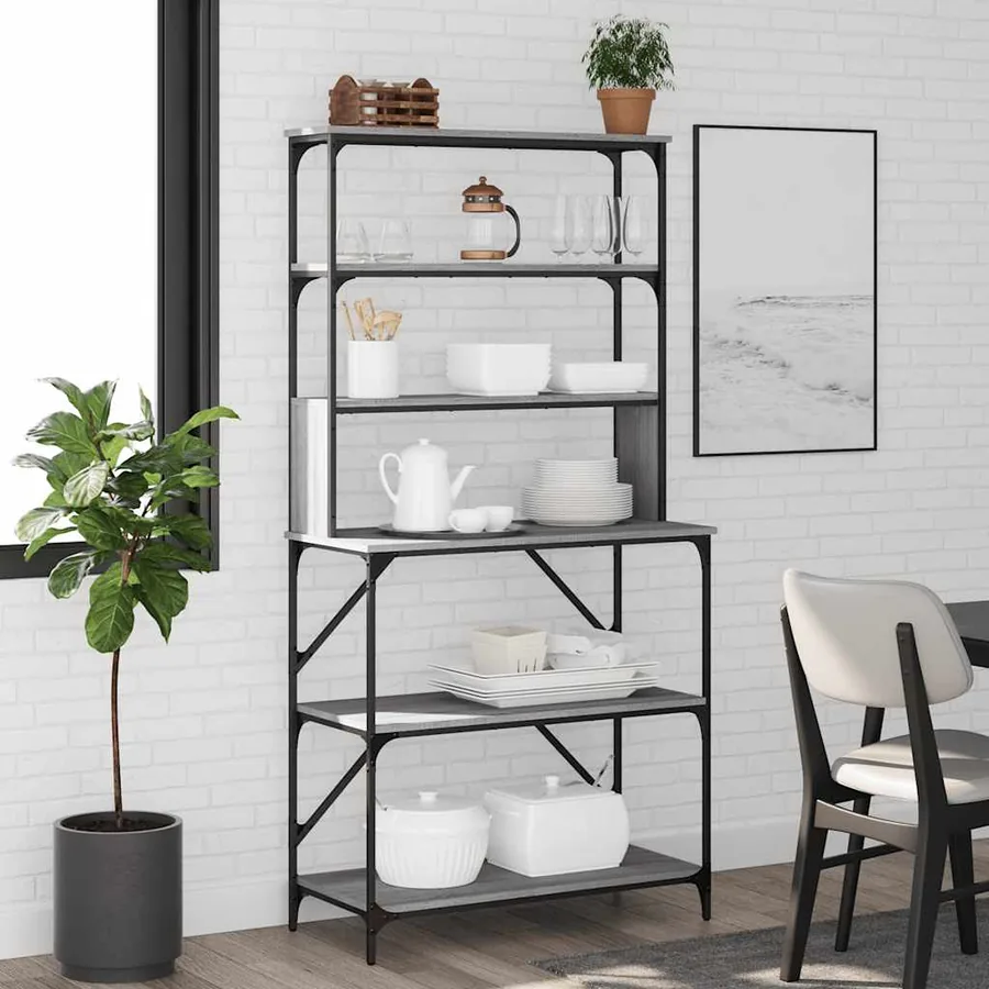 Support de boulanger à 6 niveaux sonoma gris 90x40x180 cm