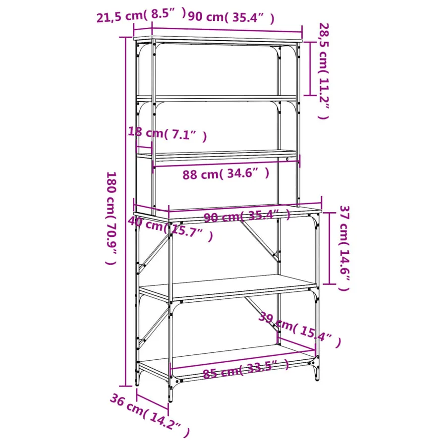 Support de boulanger à 6 niveaux sonoma gris 90x40x180 cm - 9