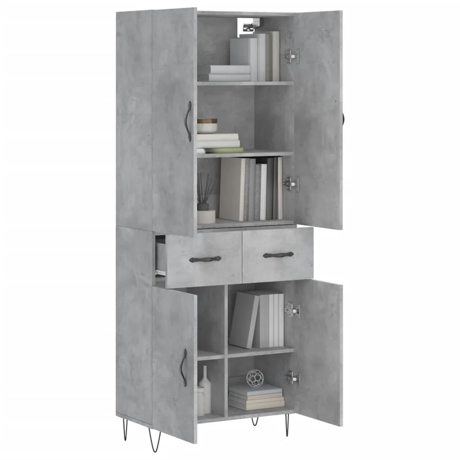 Buffet haut Gris béton 69,5x34x180 cm Bois d'ingénierie - 3
